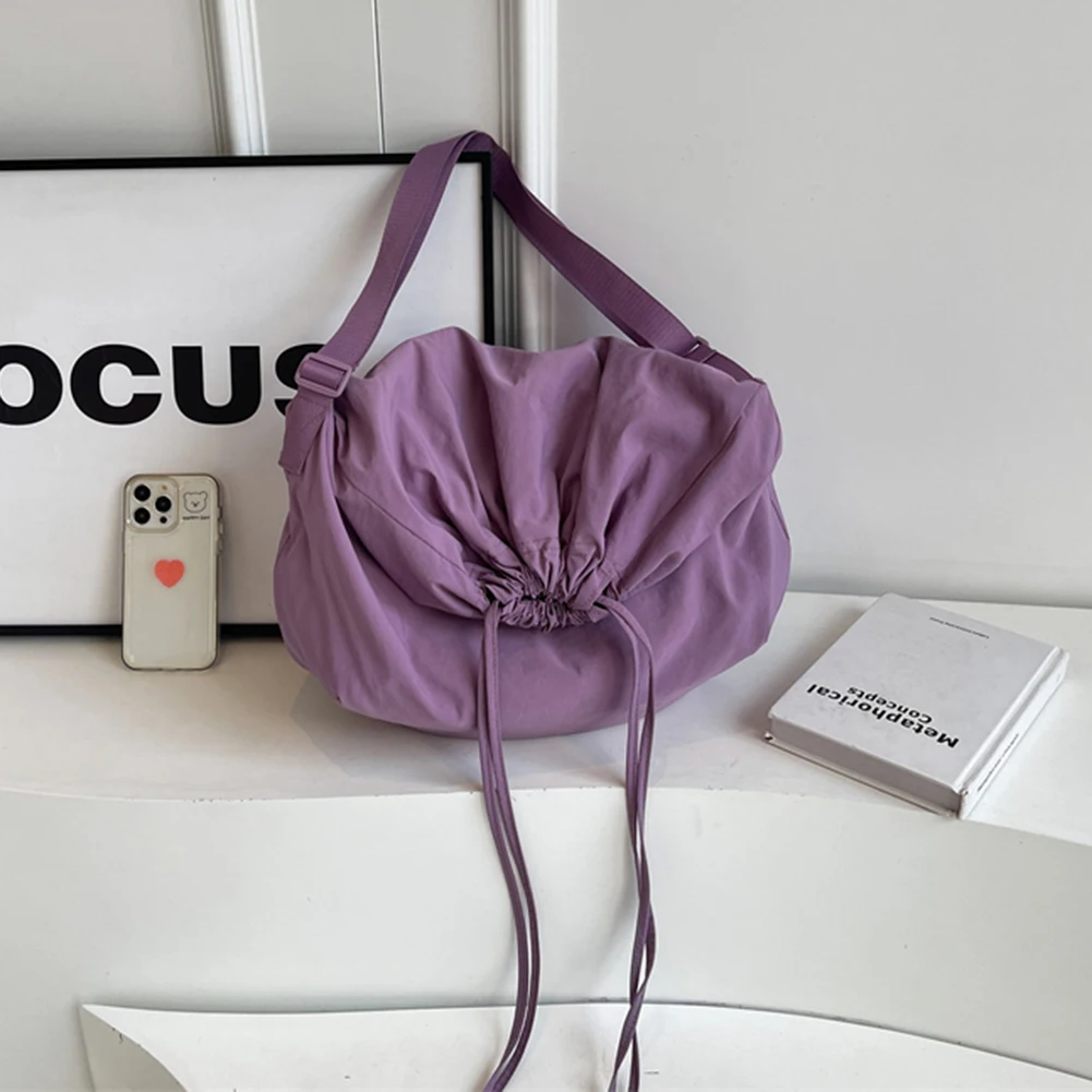 

Women Drawstring Shoulder Bag Large Capacity Simple Crossbody Bag Adjustable Strap Drawstring Sling Bag Female Travel Bag