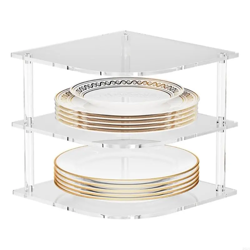 

R66A Clear Acrylic Bathroom Kitchen Cabinet 3 Tiers Shelf For Plates Bowls Spices Jars Space Efficient Rack