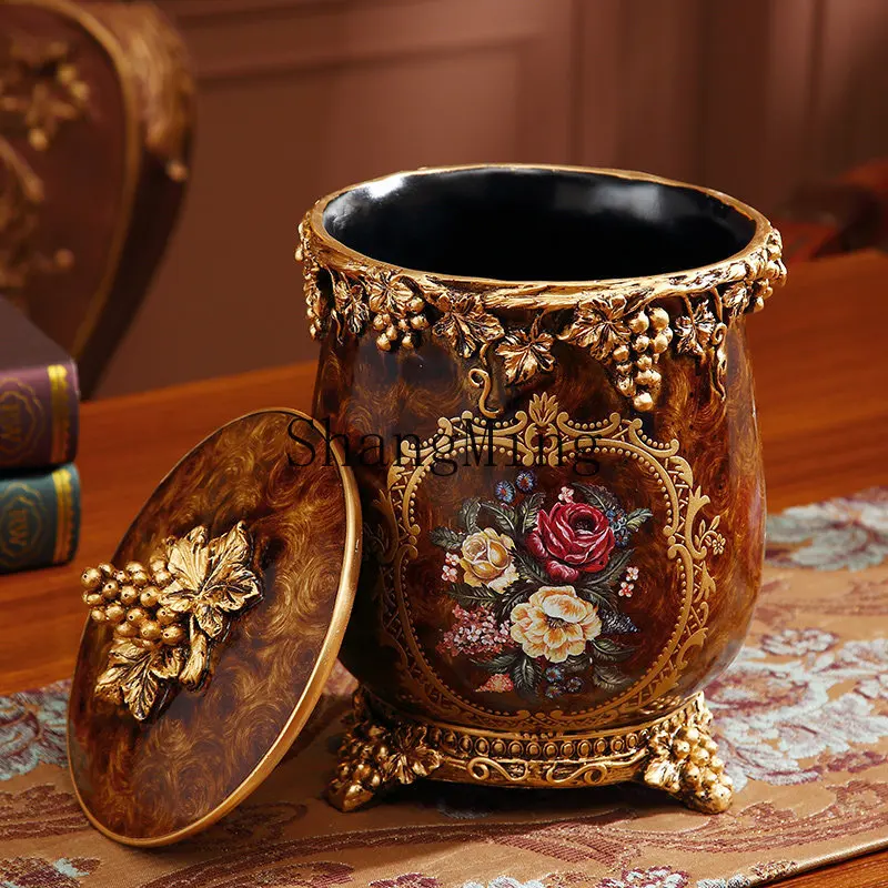 

FG living room coffee table desktop paper basket trash can with lid household decoration resin storage bucket