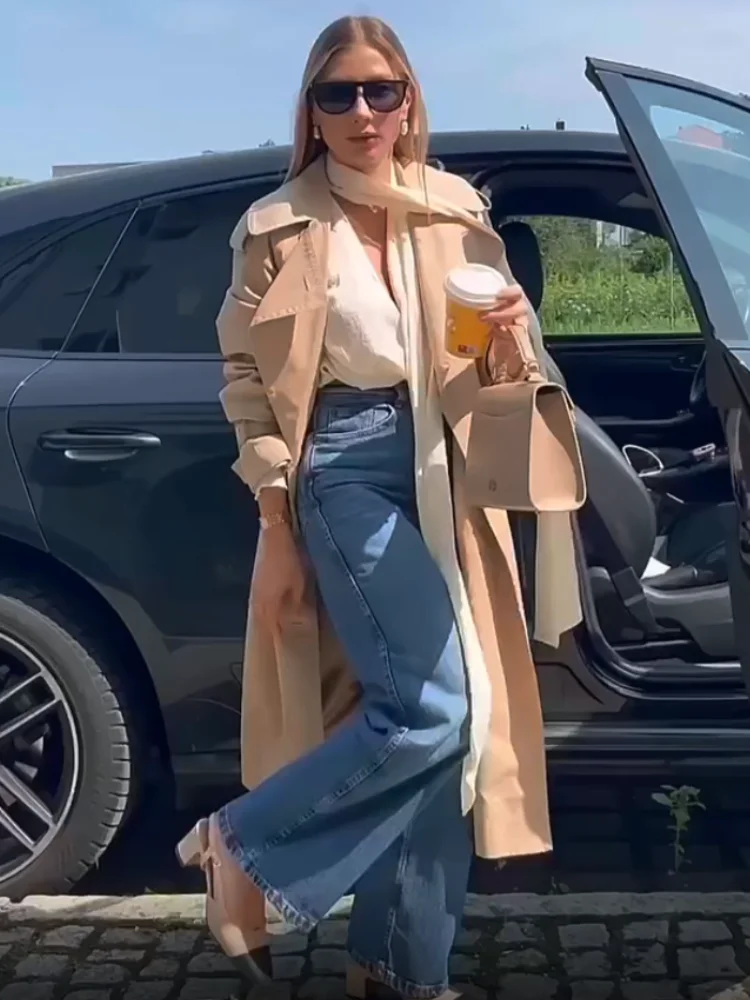 

Длинный плащ для женщин, свободное двубортное пальто с длинными рукавами и лацканами, осень-зима 202, роскошная классическая уличная верхняя одежда