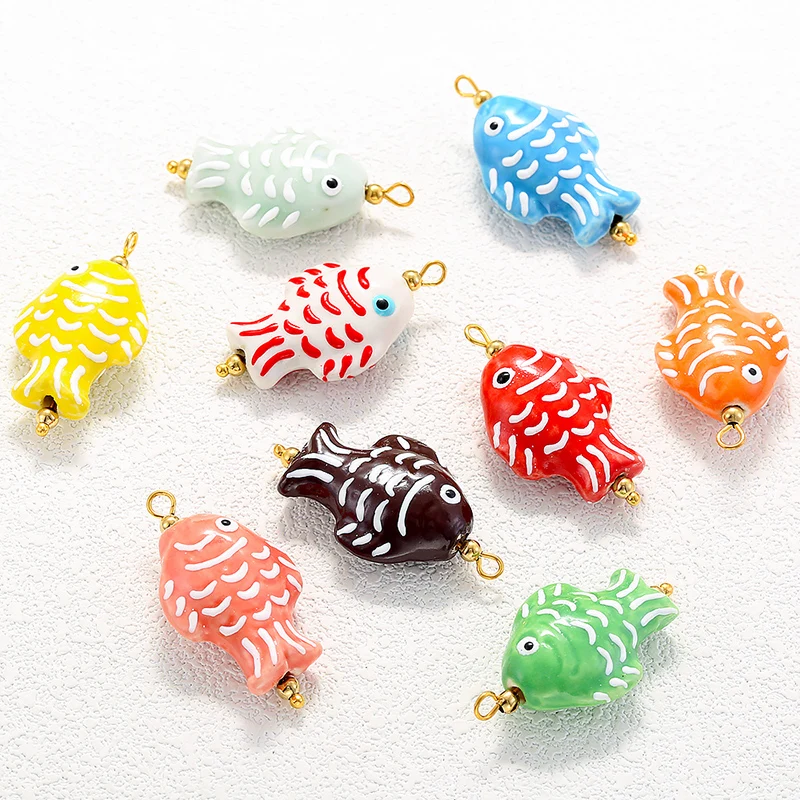 Hand Painted Ceramic Fish Charms Cute Fish Pendant Lucky Abundance Amulet DIY Necklace Bracelet Jewelry Making Craft Gift:VD2349