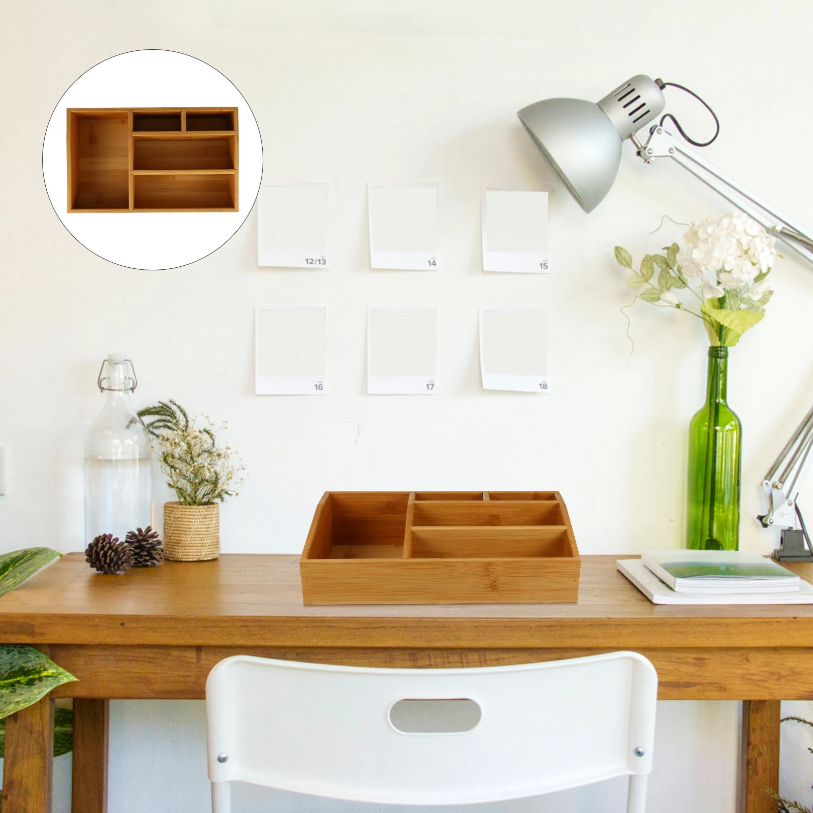 

Compact Desktop Storage Box Bamboo Multi-Grid Organizer Cosmetics Sundries Container Simple Structure for Office Bedroom
