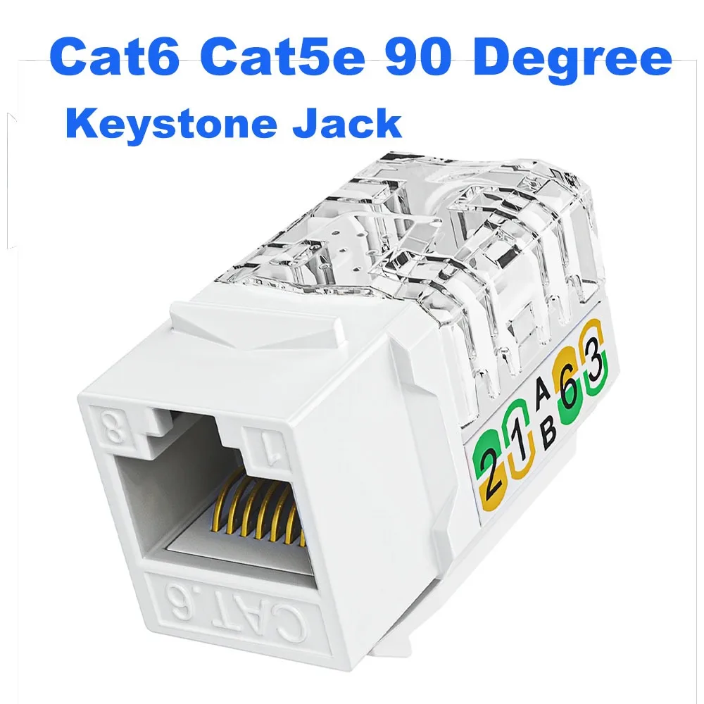 90 Degree RJ45 Keystone Jack Cat6 Cat5e Ethernet Punch Down Socket Slim Network Wall Jack for Home Office LAN Cabling 30pcs