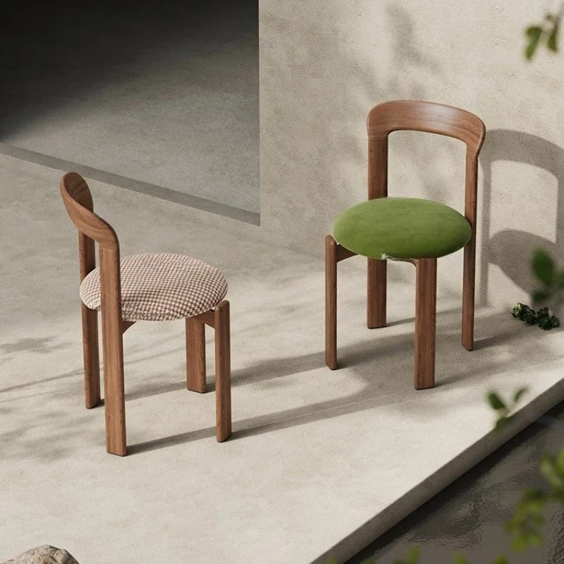 Mid-Century Upholstered Dining Chair, Solid Wood Leisure Seat with Backrest, Aesthetic Home Decor for Living Room