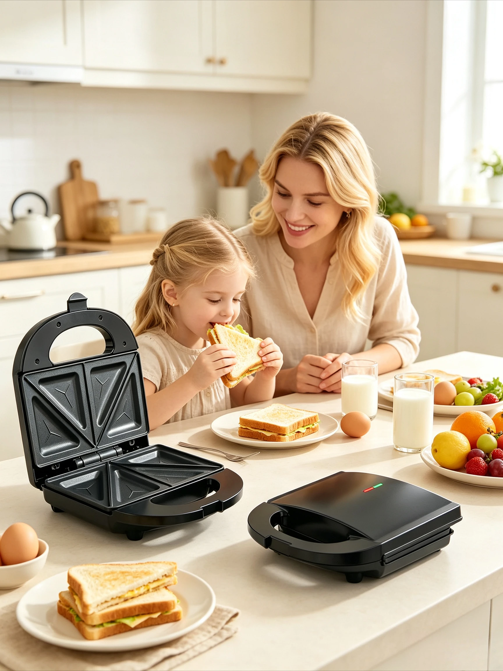 750W Electric Sandwich Maker with Non-Stick Plates