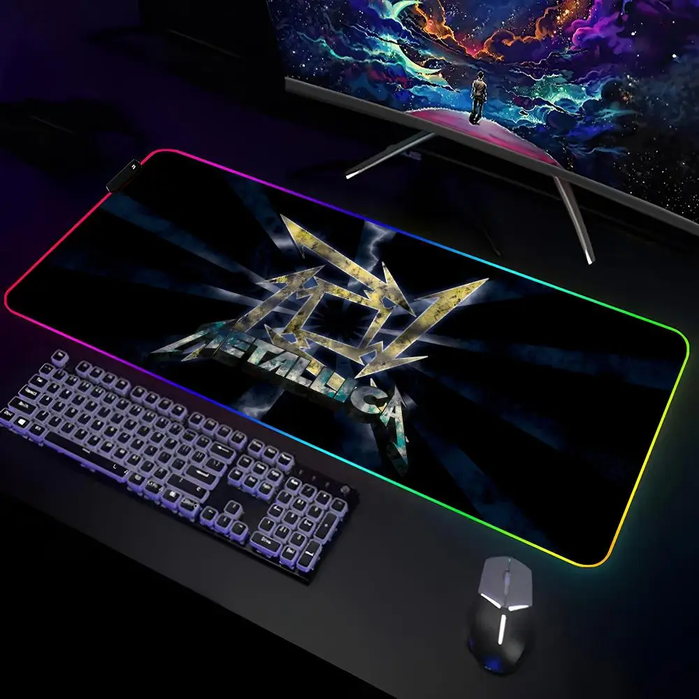 Rock band M-METALLICA Mouse Pad Gamer RGB Deskmat Keyboard Mat Gaming Laptops LED Mousepad Desk Protector Anime Mause Mats