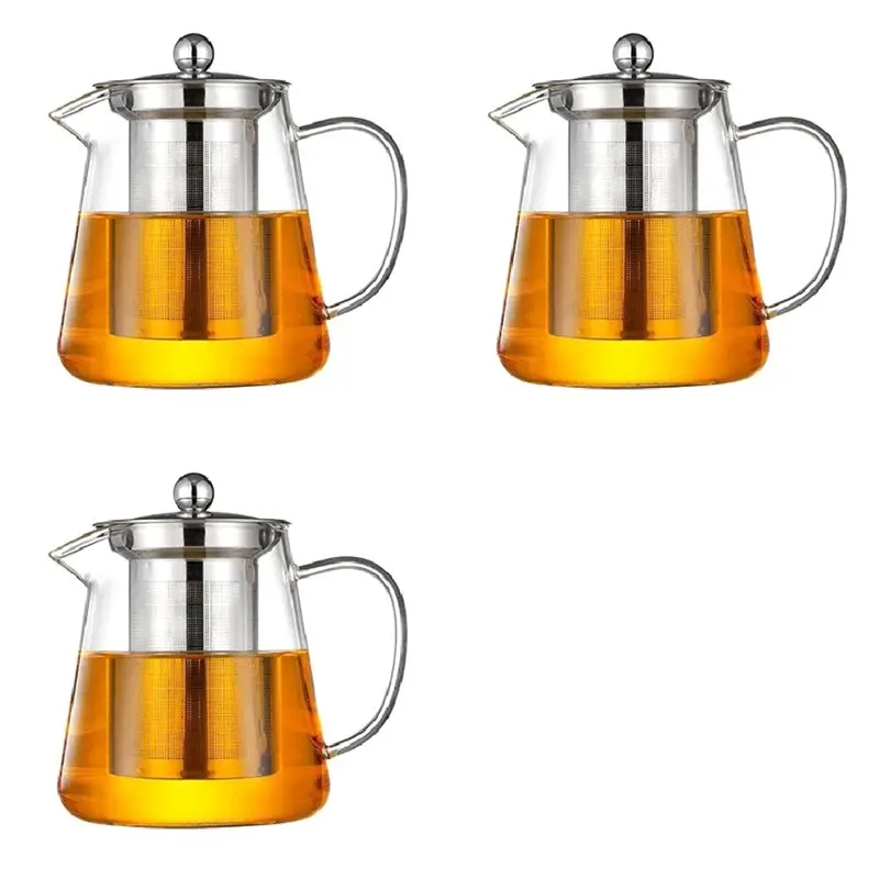 

【NOW SAVE】3X Transparent Glass Teapot, Including Stainless Steel Filter Liner, Resistant To High Temperatures, For Making Tea