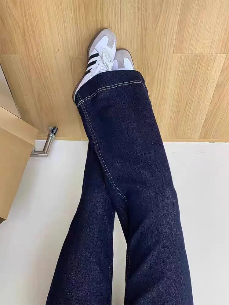 الخريف الربيع مستقيم الجينز النساء الدنيم السراويل خمر سراويل جينز موضة الإناث الأزرق واسعة الساق الجينز سراويل تقليدية