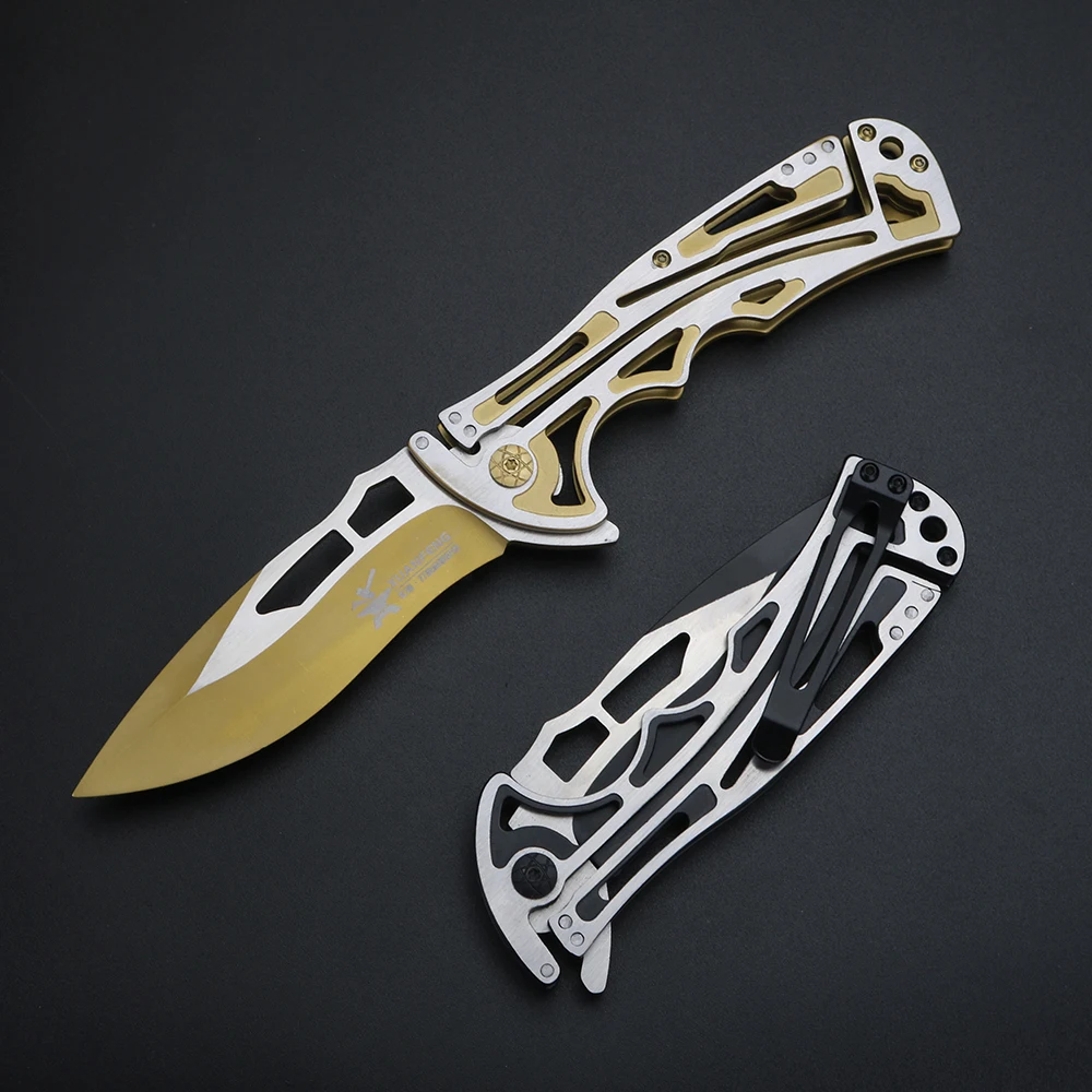 XUANTENG Golden Outdoor Folding Knife, Carry Anywhere Camping, Barbecue, Fruit Knife, Multi functional EDC Knife