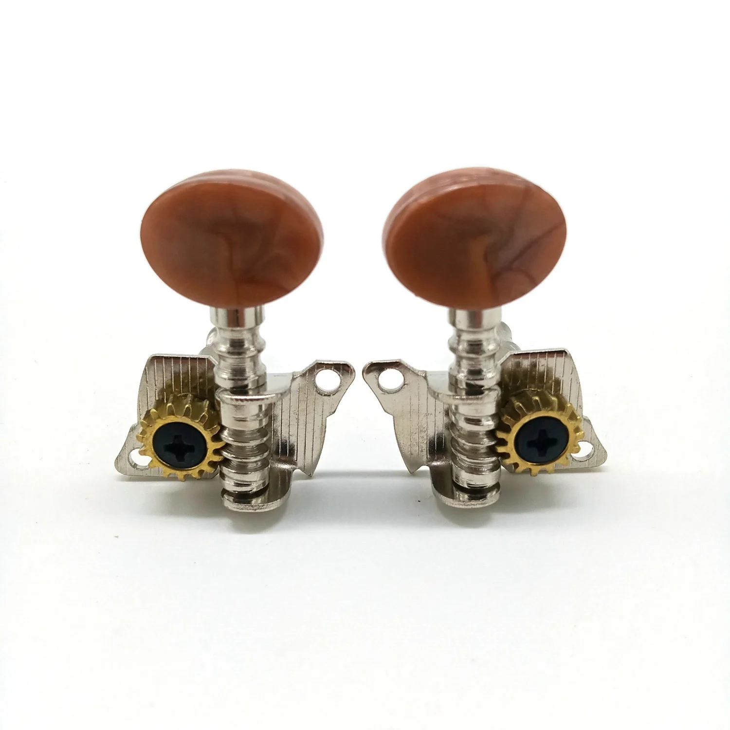 2R2L Metal Ukulele Locking String Tuner Guitar Tuning Peg Machine Head with Brown Head Pegs for Ukulele Guitar Part