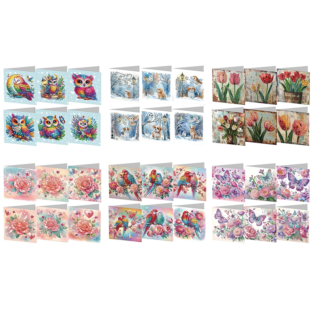 6Pcs Christmas DIY Diamond Painting Greeting Card 5D Animal Flower Drill Painting Festival Card Gift Birthday Wedding Card Gifts