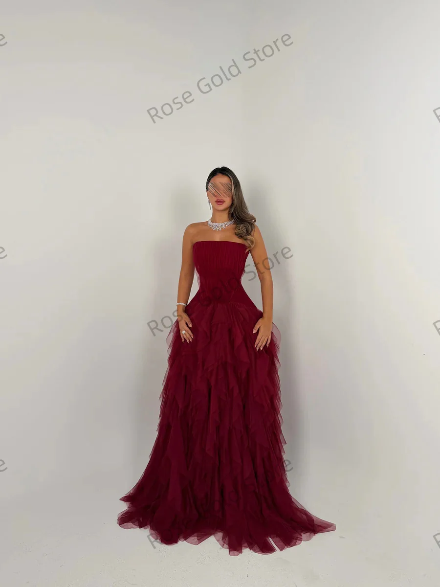 Elegante borgonha vestidos de noite encantador uma linha babados vestido de gala personalizado formal brithday feminino robe de soriee