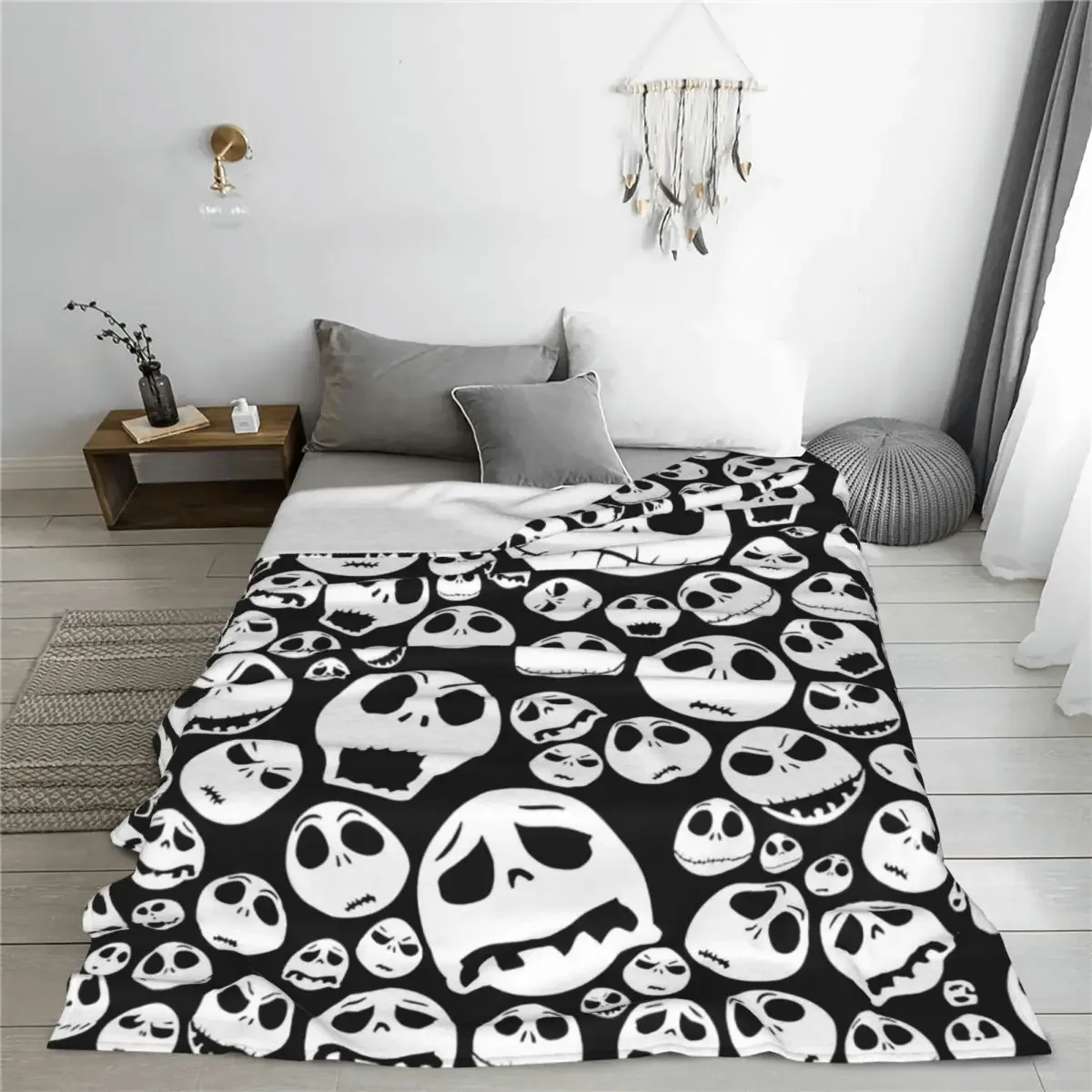 The Nightmare Before Christmas Jack Cartoon Blanket Flannel Printed Halloween Throw Blanket for Bedding Office Plush Thin Quilt