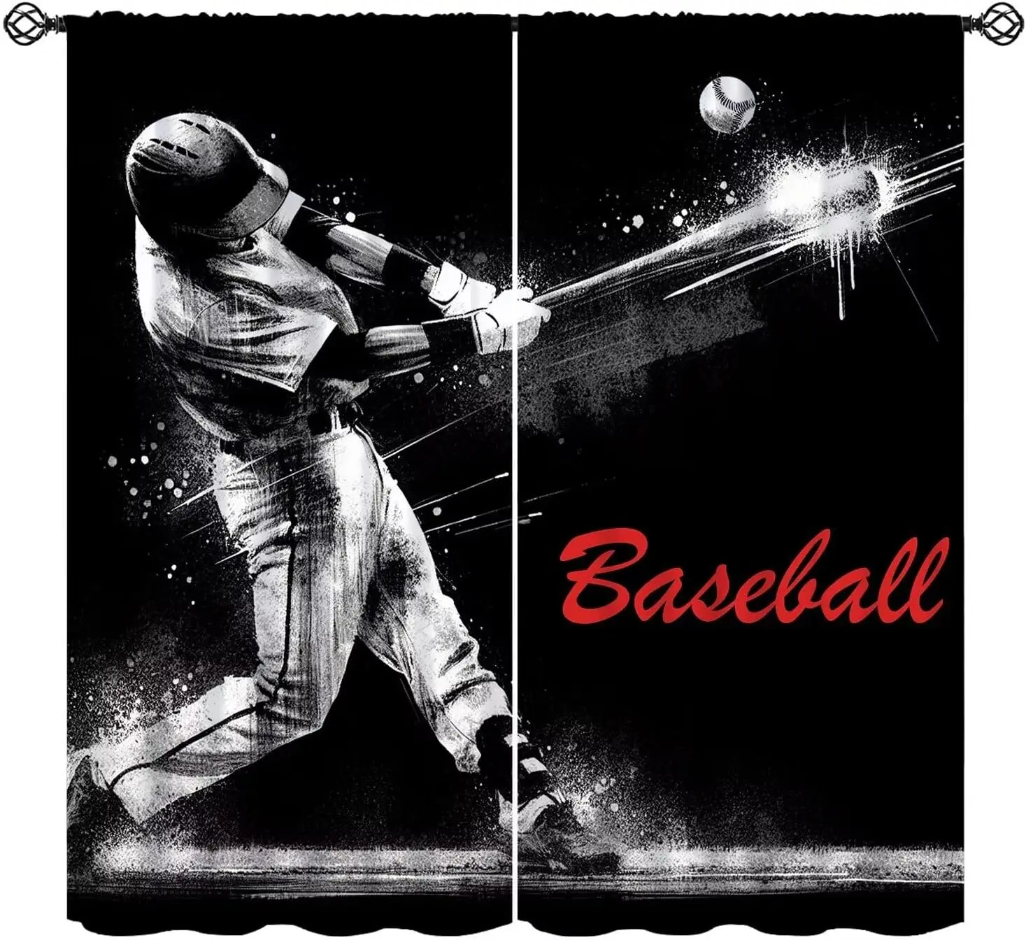 Baseball Sports Curtains Boys Motion Athletes Window Treatments for Kids Boys Teens Bedroom Living Room Sports Decor Window