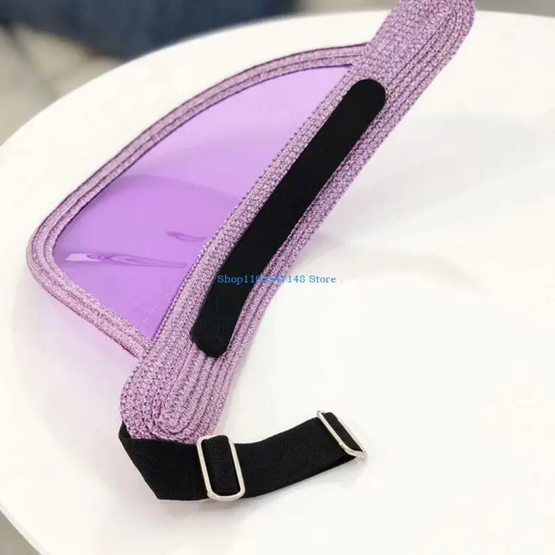 P88B, tapa vacía tejida con purpurina verano para mujer, sombrero para visera transparente plástico UV para gorra