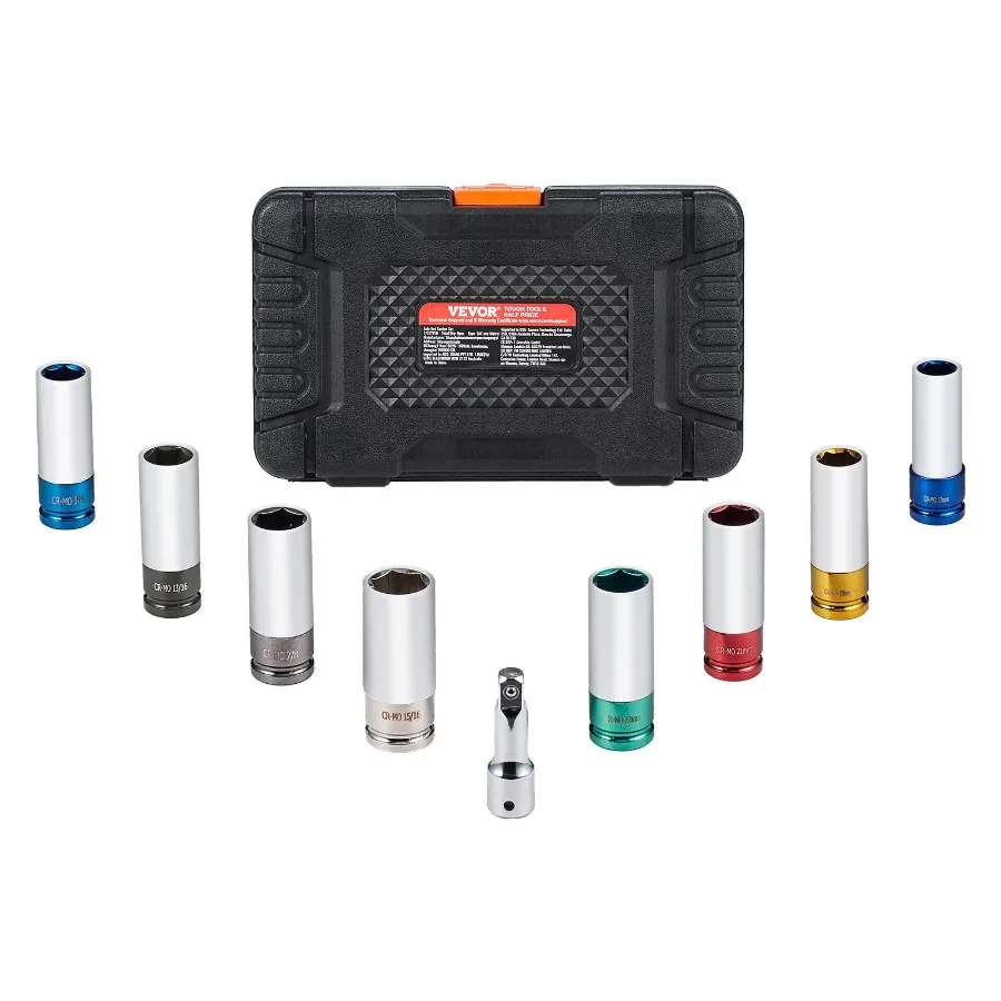 

Lug Nut Impact Socket Set 1 2 in Drive Metric and SAE 6Point Deep Socket