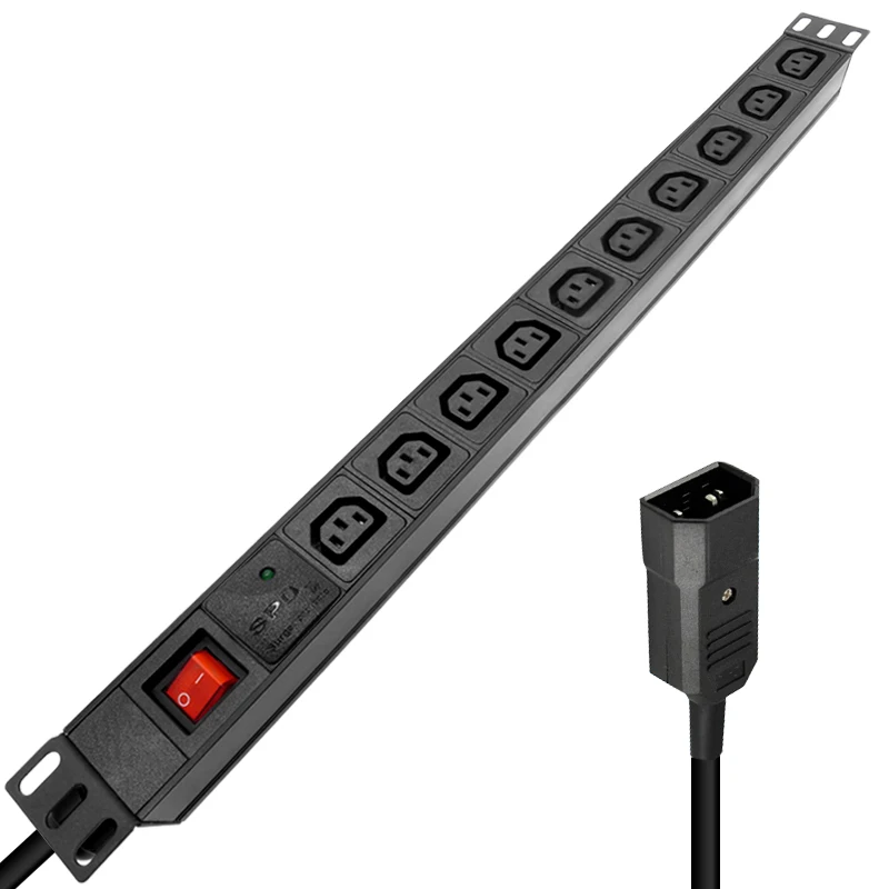 

IEC C13 Socket PDU Cabinet Power Strip10 Socket Switch SPD Surge protection 4000W 2M Cable