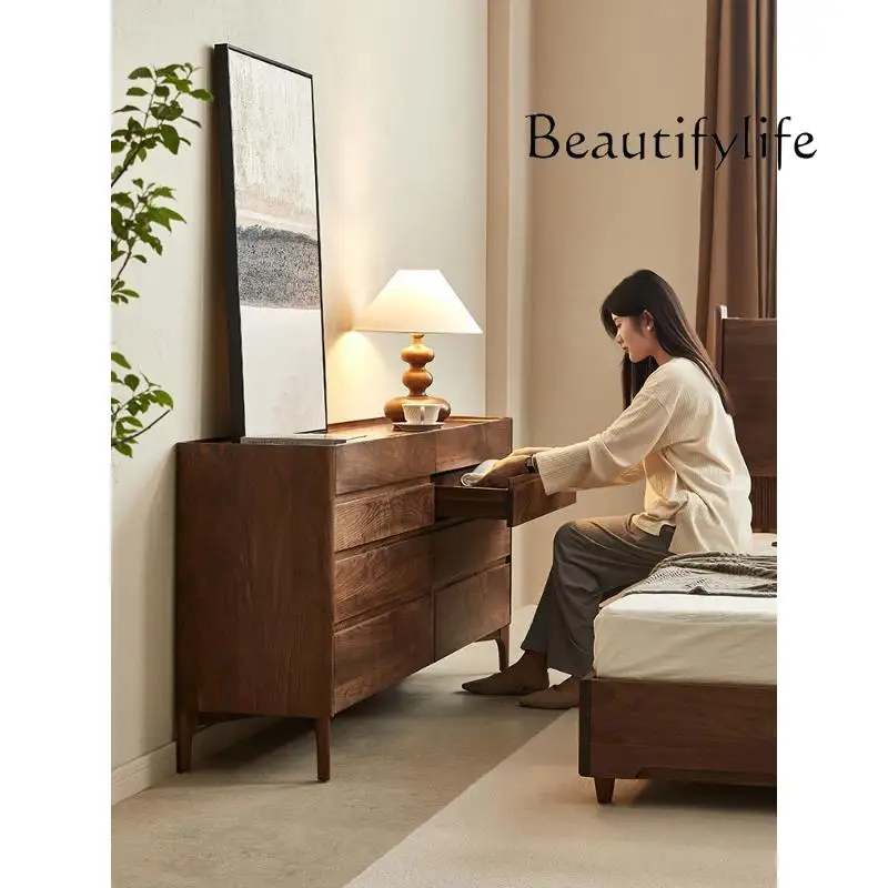 American Retro Black Walnut Solid Wood Chest of Drawers European Entry Lux Storage Cabinet Modern Minimalist Hallway