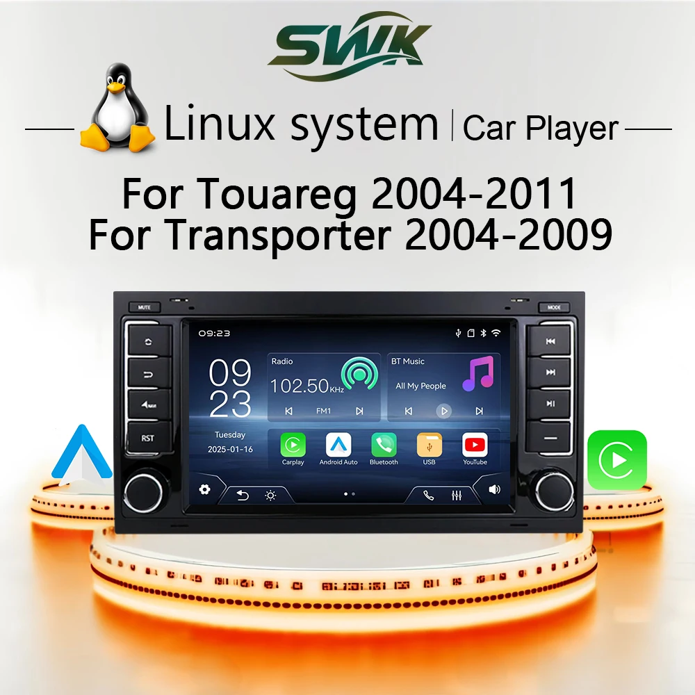 

7-дюймовая система Linux для Touareg 2004-2011 для Transporter 2004-2009, автомобильный мультимедийный плеер, беспроводной CarPlay Auto Bluetooth YouTube