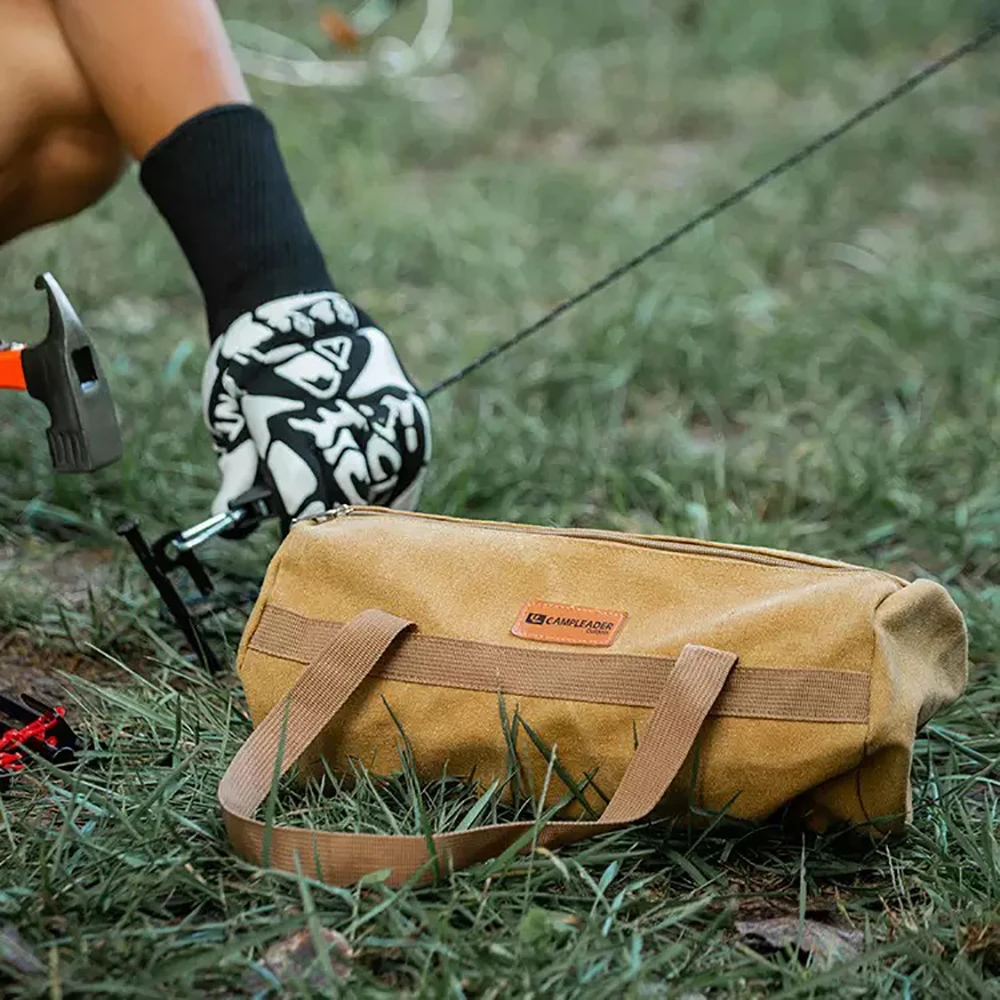 Camping Tool Storage Bag Cylinder Tent Ground Nail Wind Rope Hammer Pouch Canvas Large Capacity Handbag Outdoor Accessories