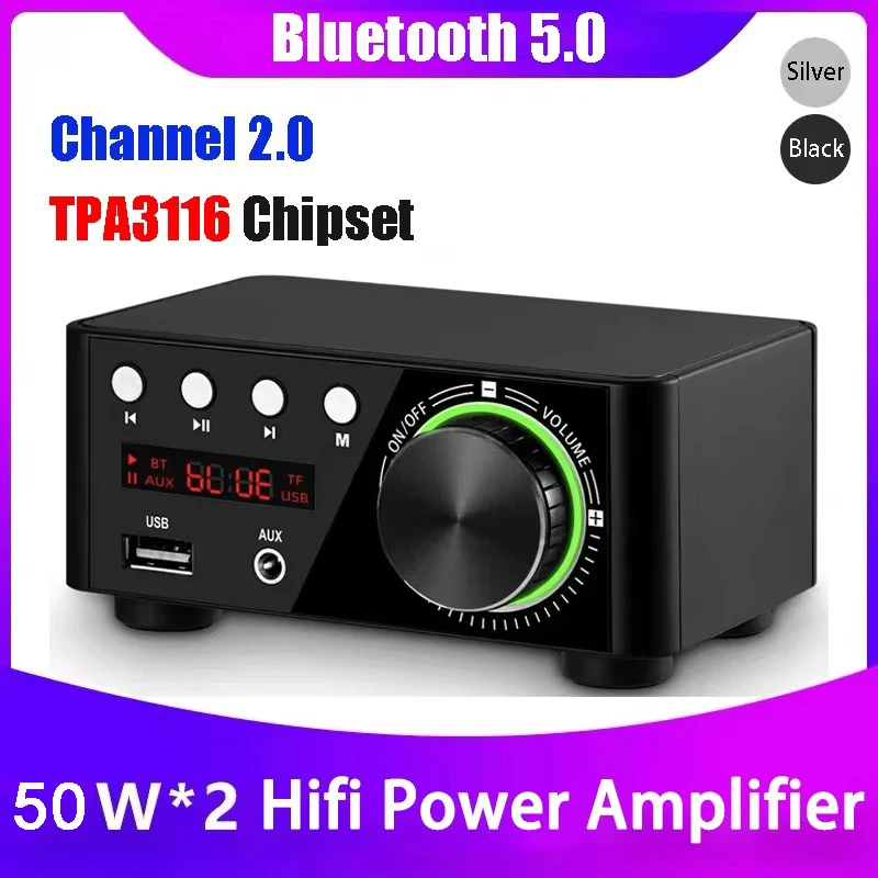 Bluetooth 5.0 Audio Amplifier 50Wx2 Class D 2.0 Channel HIFI Amplifier For Home Car Marine TPA3116 Mini Digital Power Amplifiers