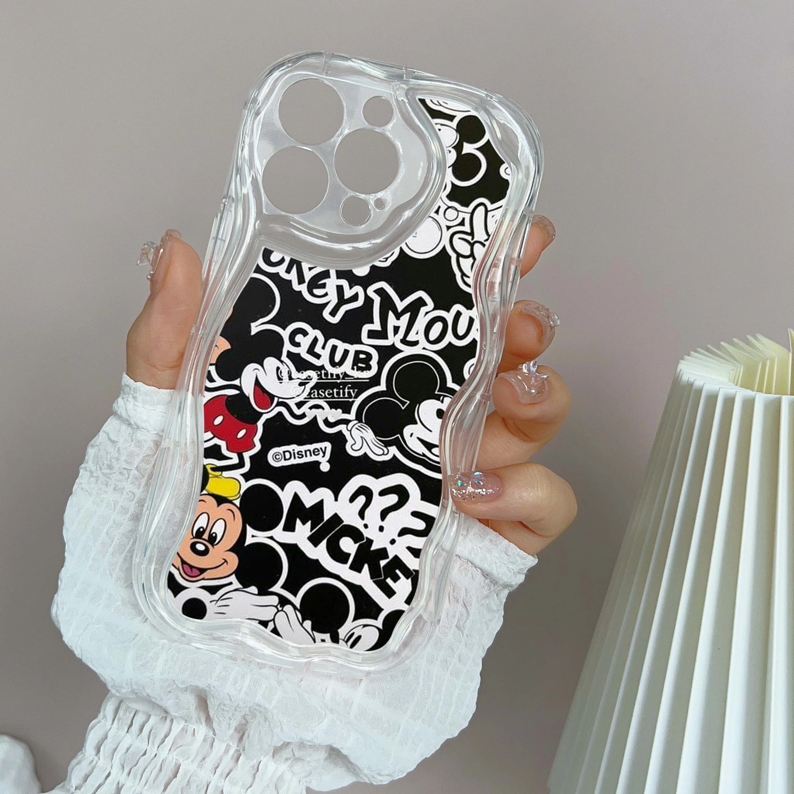 for iPhone 16 Pro Max Phone Case Cream pattern Wave edge TPU Soft Cases for iPhone 16 Plus SS120 Disney Mickey Cartoon cute Art