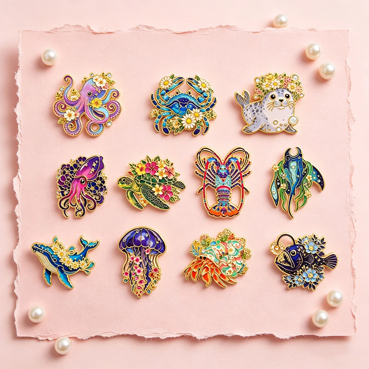 11-teiliges Set Schöne Blumen- und Meerestier-Emaille-Pins Niedliche Wal-Oktopus-Schildkröten-Brosche Rucksack-Anstecknadel Schmuck-Accessoires Geschenke – Detail 2