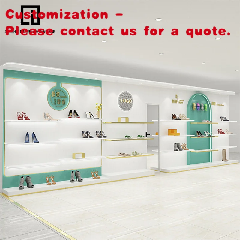 

на заказ.Современный дизайн, легкие полки для обуви, деревянная панель с окрашенной нержавеющей сталью, торговый супермаркет