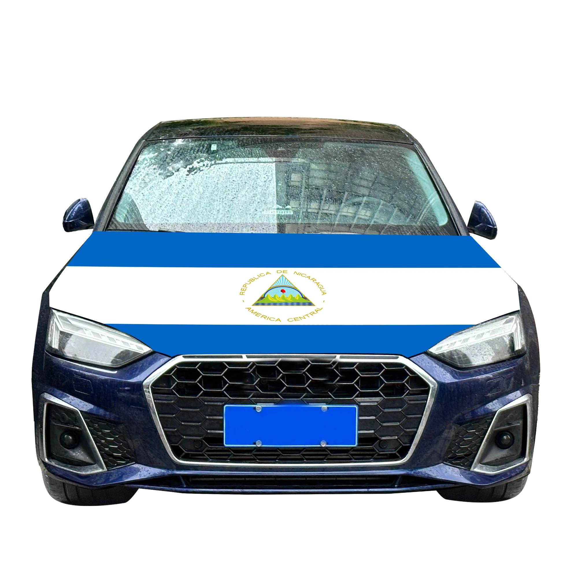 Nicaragua Car Hood Cover Flag  Universal Size Elastic Polyester 120x150cm for Car Decor