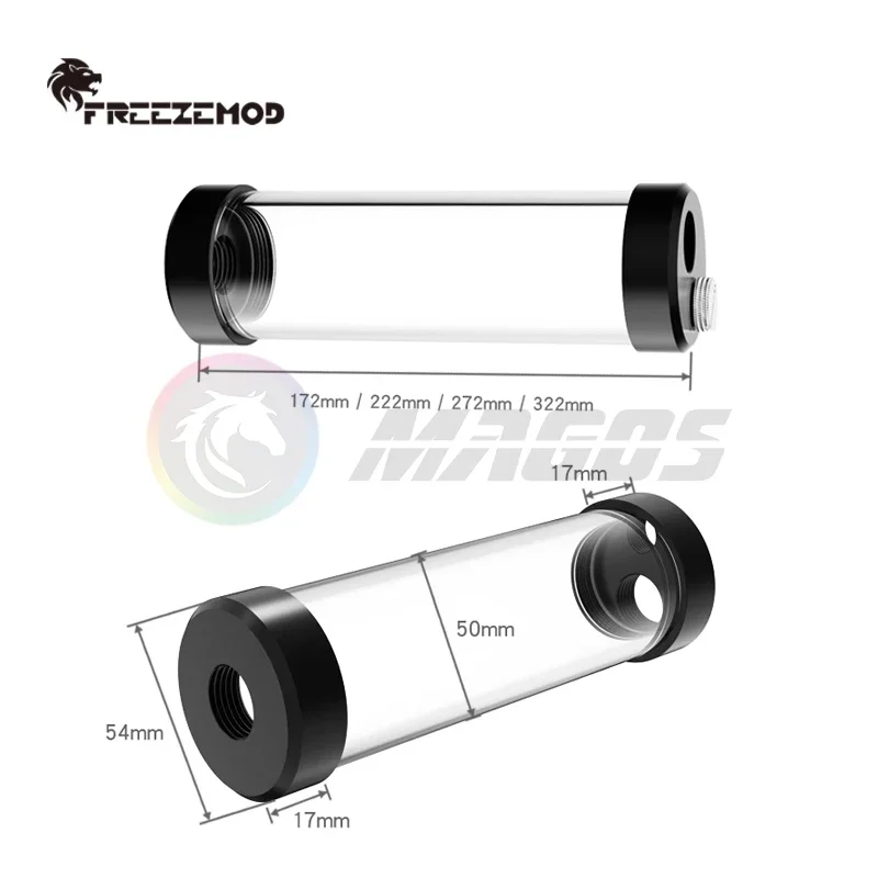 FREEZEMOD Cylinder Water Cooling Tank Reservoir G1/2 Thread 50mm Diameter for Computer PC Liquid Water Cooling System YSX-PMB-G4