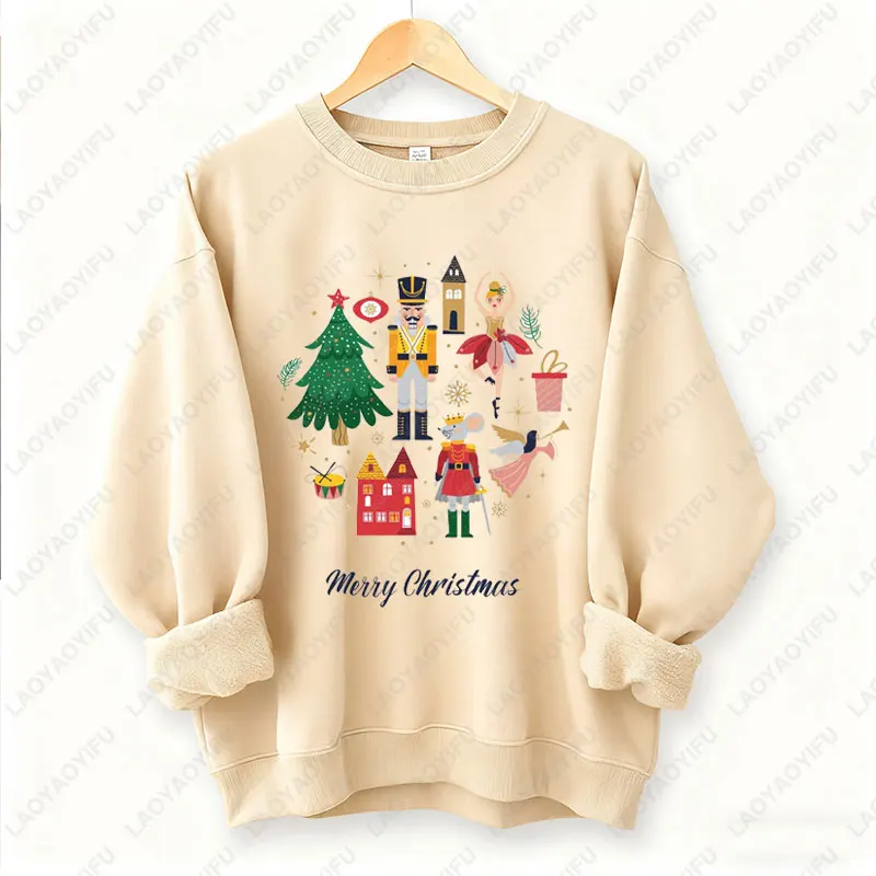 크리스마스 넛크래커 발레 유니섹스 풀오버 마법의 넛크래커 프린트 후드티 빈티지 발레 넛크래커 그래픽 스웨트셔츠