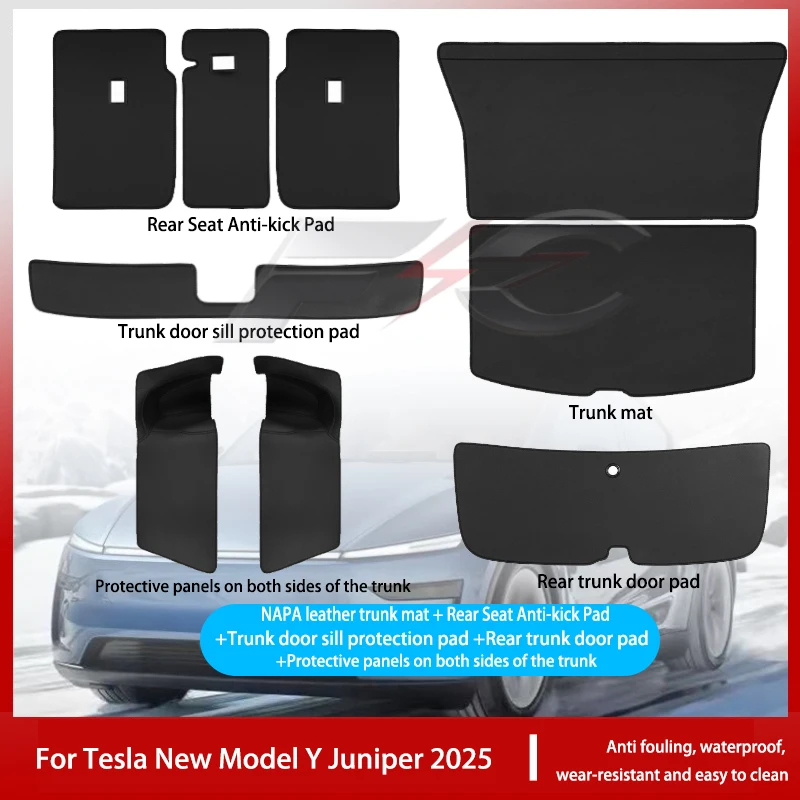 Voor Tesla Nieuw Model Y Juniper 2025 Lederen Kofferbak Matten Achterbank Rugleuning Protector Pad Rugleuning Alle Weer Liner Huisdier anti-kick Pad
