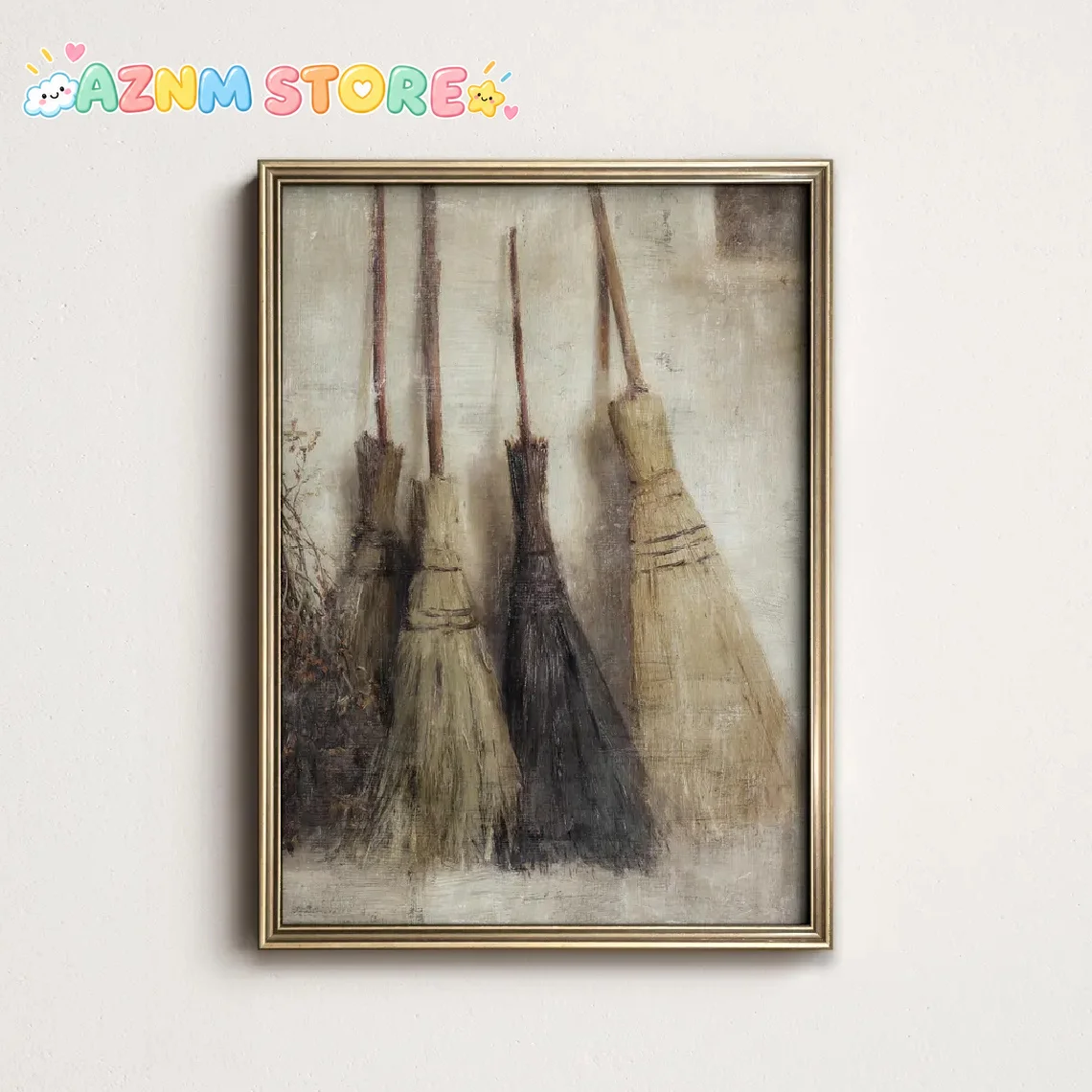 2D Flat, 2D Flat, 1pc, Wall Art, Vintage Poster, Country Witch Broom Art Print, Fashionable Horse Racing Canvas Painting, Bed