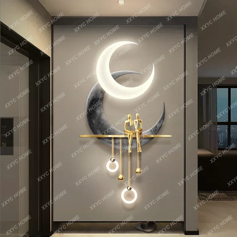 AAHigh-level Entrance Decorative Painting Wall Lamp Light Luxury Corridor End Led Moon Hanging Painting Three-dimensional Real L