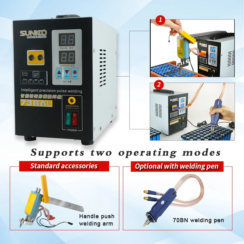 SUNKKO 738AL Spot Welding Machine 3.6KW New Upgraded Telescopic Arm Handheld WIth Spot Welding Pens Precision Pulse Spot Welders