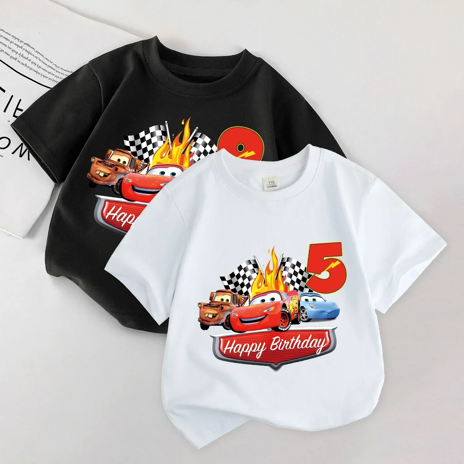 Cars Cotton Short Sleeve T Shirt Cartoon Birthday Number 1-9 Tees Anime Prints Tops Fashion Clothing Party Gifts Hot Selling