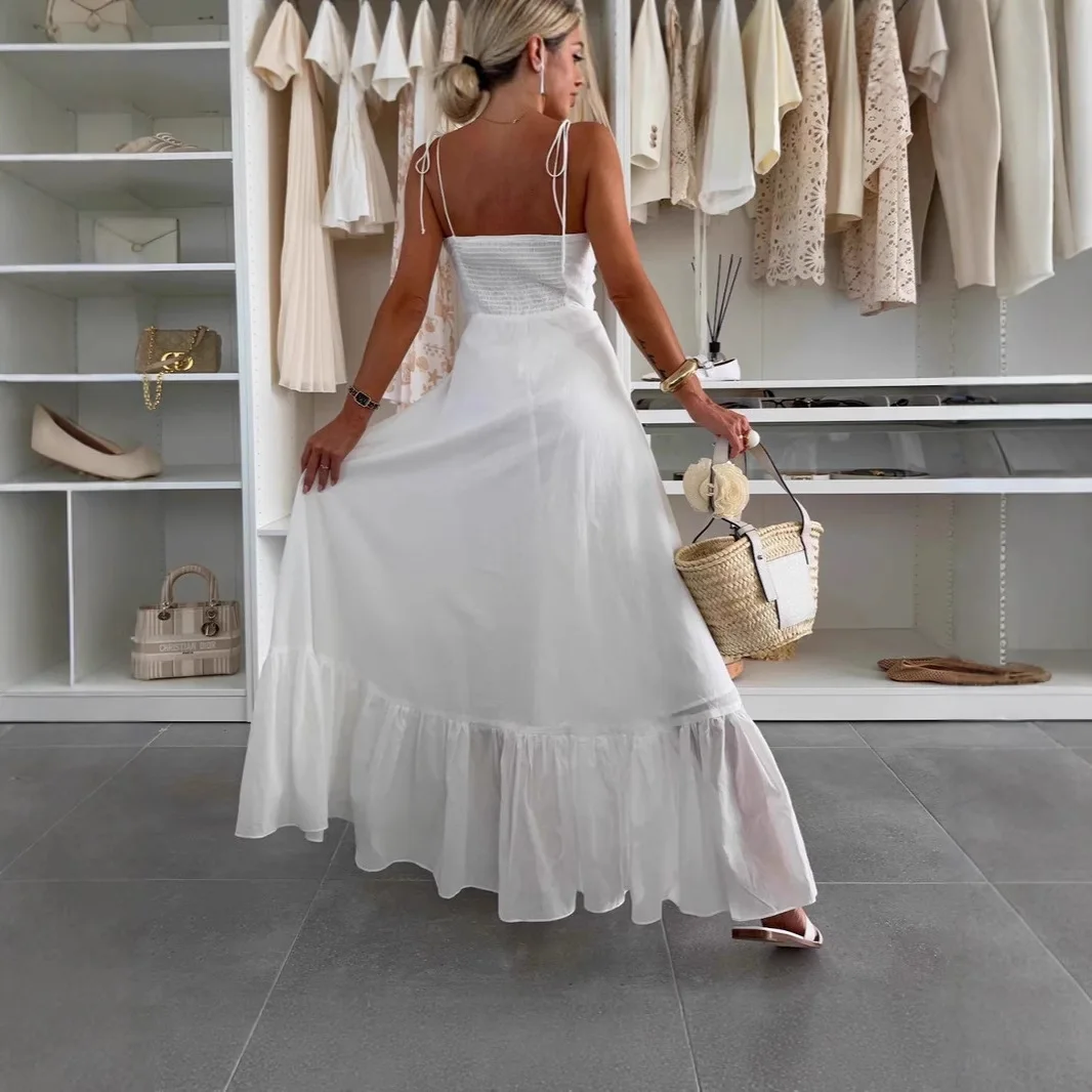 Abito estivo con canottiera da donna con cinturino per spaghetti ampio abito maxi altalena ampio abito lungo svasato con cinturino alla moda senza maniche