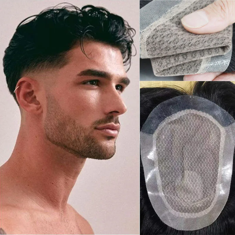 Kuin Toupee Men Silk Base With Injected Pu Around 100% Human Hair Male Hair Prosthesis Breathable Handmade Hair System Men Wig