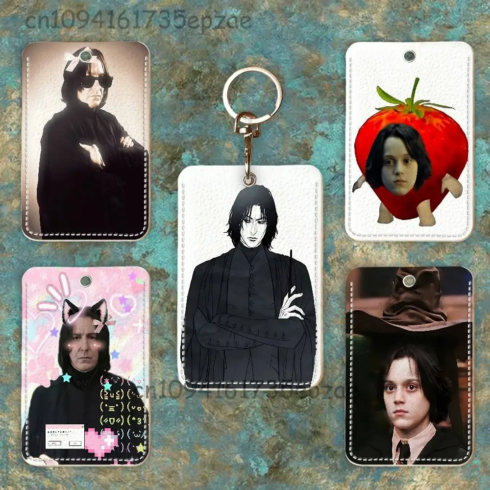 A-Alan R-Rickman Premium PU Leather Card Holder Card Case with Metal Carabiner,Customizable Design for Daily Use