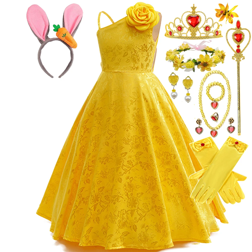 Kids Rabbit Cosutmes Bunny Character Yellow Evening Gown Elegant Performance Costume For Children Festival Holiday Party Wear
