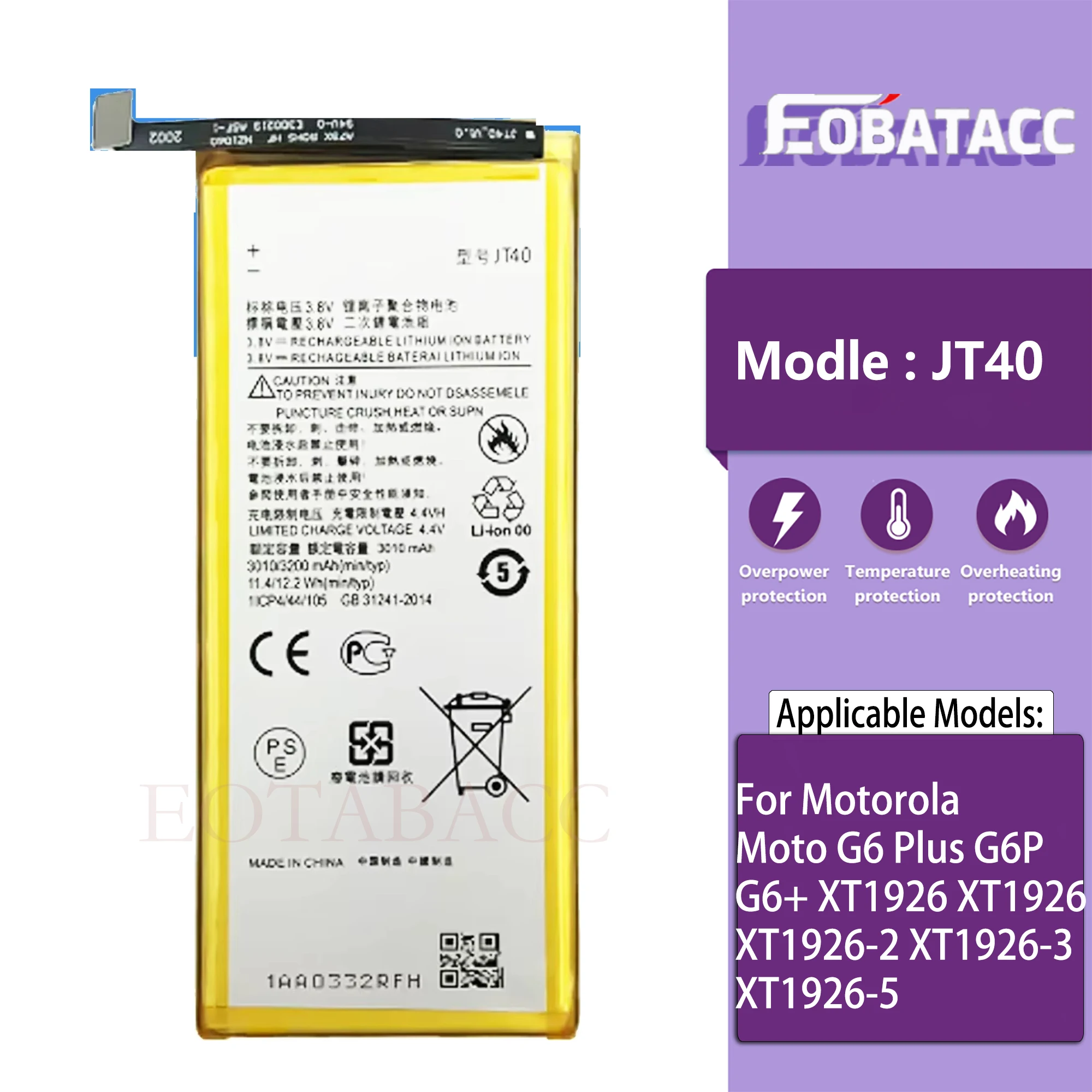 

JT40 Battery For Motorola Moto G6 Plus G6P G6+ XT1926 XT1926 XT1926-2 XT1926-3 XT1926-5 Repair Part Original Capacity PHONE