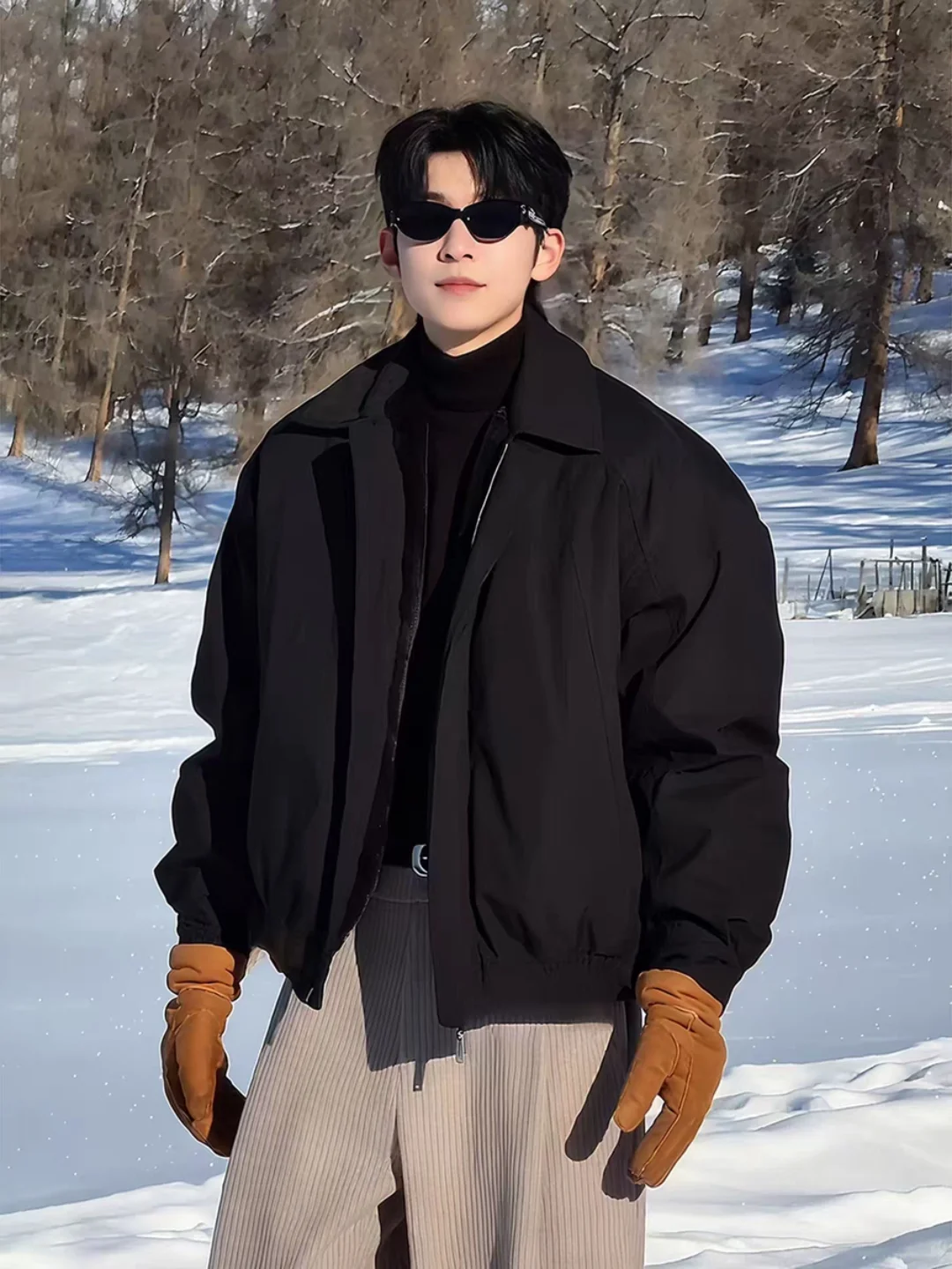 

Bla Cotton Flight Jaet Men's Winter Thiened ort Coat Warm Casual Loose Fit Sle No Hoodie Pure Color Youth Faion