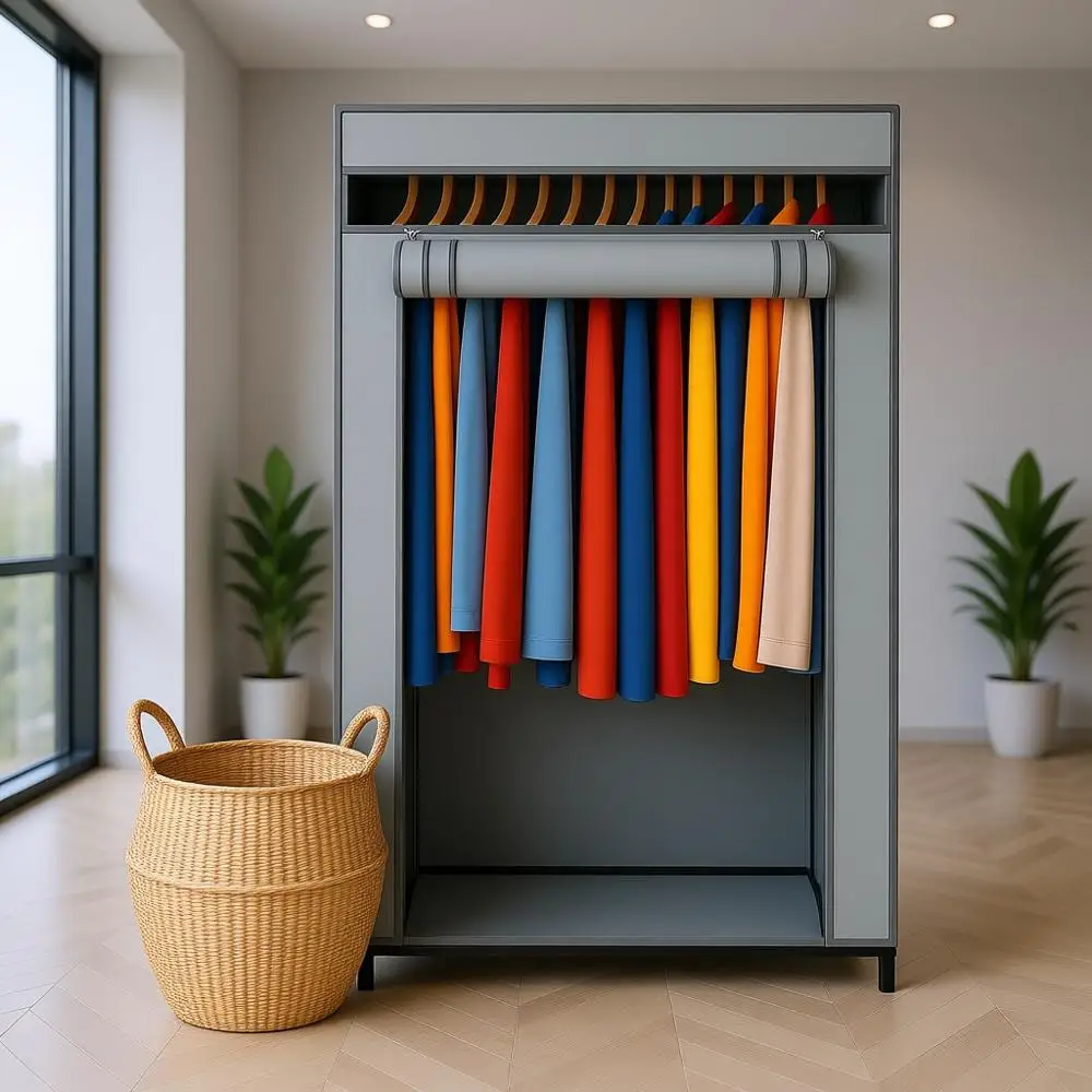 

Durable Heavy-Duty Metal Rod Portable Wardrobe Closet - 50 lb Capacity, Zipper & Clear Window, Easy Assembly, Dark Gray Canvas O