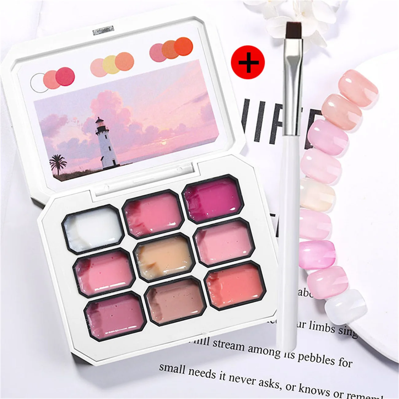 

1set/2pcs Solid nail polish gel Cherry Blossom Powder Glue UV&LED Nail Art Creation 1pc Nail Enamel Pen Brush Japanese Style