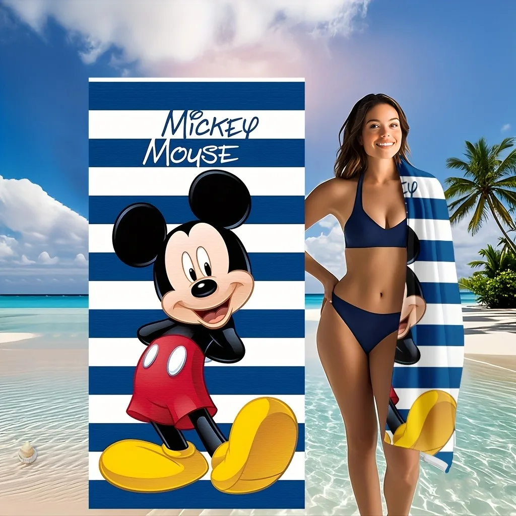 

Mickey Mouse-Printed Blue & White Stripe Beach Towel for Summer Fun! Suitable for beach towels, towels, bath towels