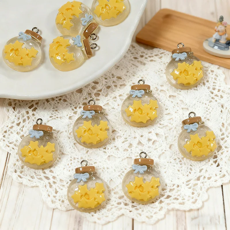 10Pcs Cute Simulation Glass Star Bottle Resin Dangle Charms DIY Handmade Necklace Earring Keychain Accessories - view 5