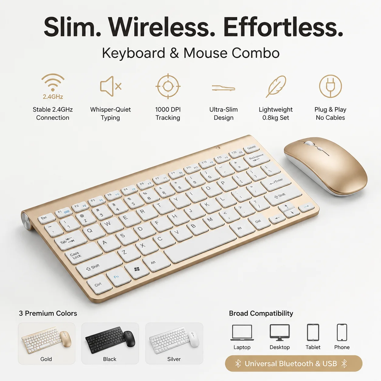 2.4G Wireless Ultra-Slim Silent Click Keyboard and Mouse Combo Office Lightweight Keyboard Set For PC Computer Laptop Tablet - view 4