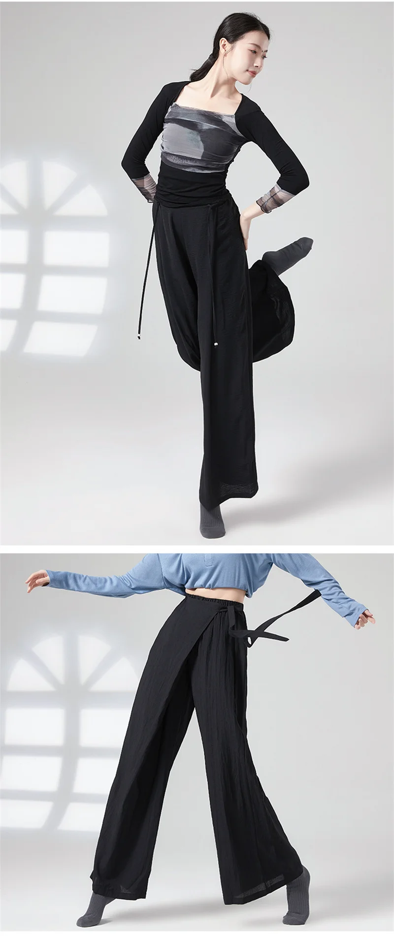 Damen-Tanzhose aus Viskose mit weitem Bein, atmungsaktive, fließende Übungshose mit Taillenband, bequeme, lockere, lässige, moderne Tanzhose – Detail 5