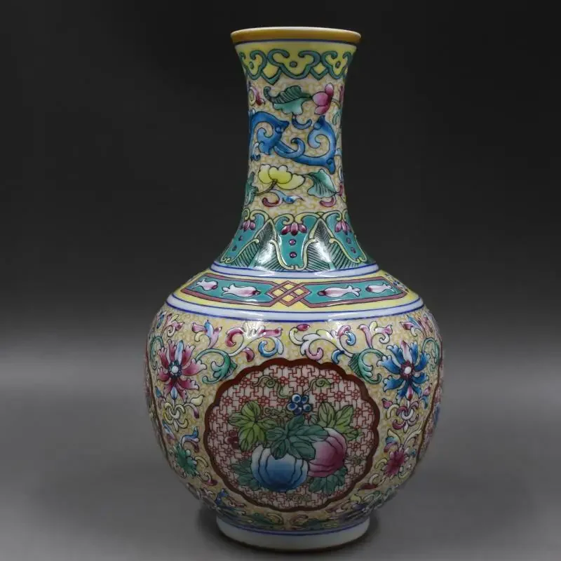 Vintage Chinese Colour Enamel Porcelain Flowers Pattern Vase 9.30 inch Home Decorations