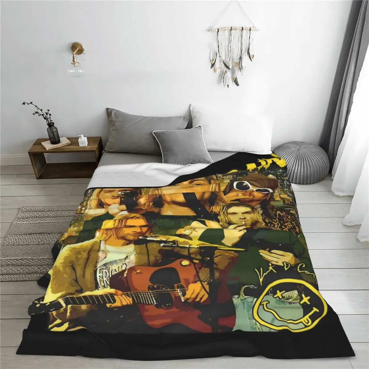 Kurt Cobain Blanket Flannel Spring/Autumn Multifunction Super Soft Throw Blankets for Home Bedroom Bedspread